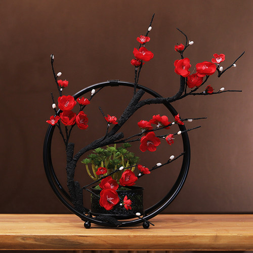 中式腊梅盆栽室内茶几桌面摆件