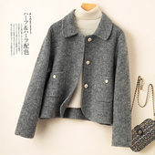 高品质小香风双面羊绒大衣女短款 韩版 时尚 娃娃领毛呢外套初秋新款