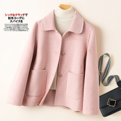 韩系短款羊毛双面羊绒大衣女直筒