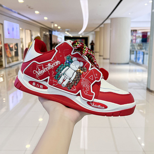 928 魔术贴休闲板鞋 暴力熊国潮红色简约男女同款 百搭增高面包鞋