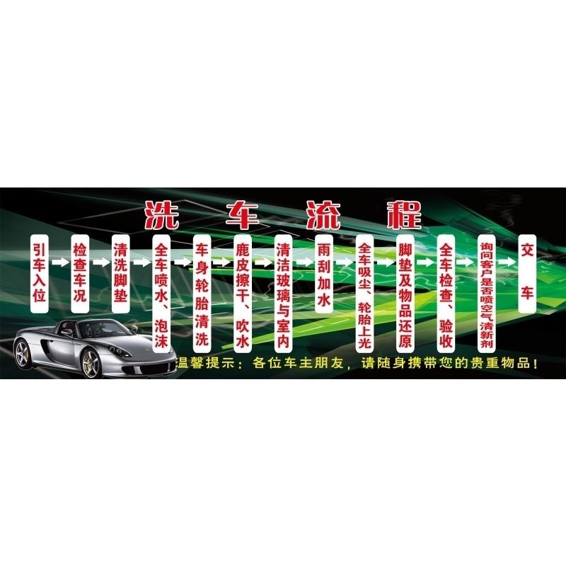 洗车流程海报展板汽车服务价格表洗车标准流程洗车流程墙贴墙纸