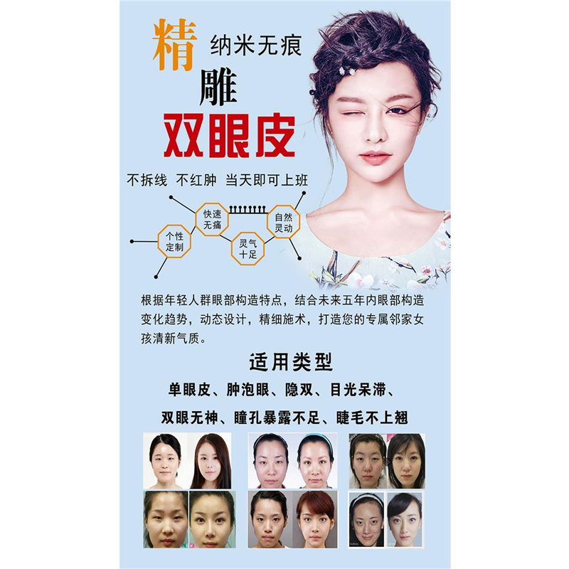 美容院微整形纳米无痕双眼皮挂海报展板活动宣传装饰贴画