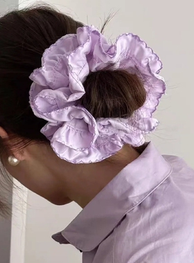 紫色花边双层大肠发圈女扎头发甜美高级感丸子头皮筋发绳头绳头花