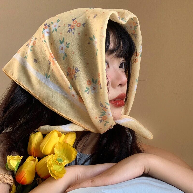 COISINI RANRAN田园风韩国2024新款碎花小方巾头巾女包头百搭丝巾