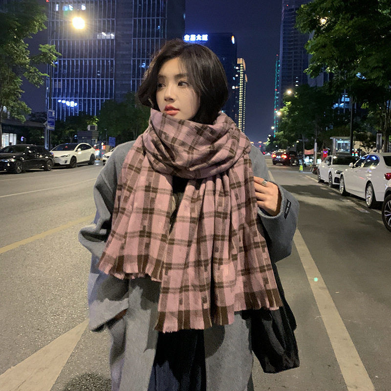 COISINI格子围巾女秋冬季英伦ins风韩版百搭加厚保暖围脖甜美学生