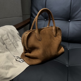 2025新款小众设计头层牛皮女包手提贝壳包极简风真皮大容量反绒皮