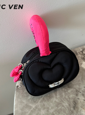 CHIC VEN可爱便携化妆包2024新款时尚设计手提包尼龙布单肩斜挎包