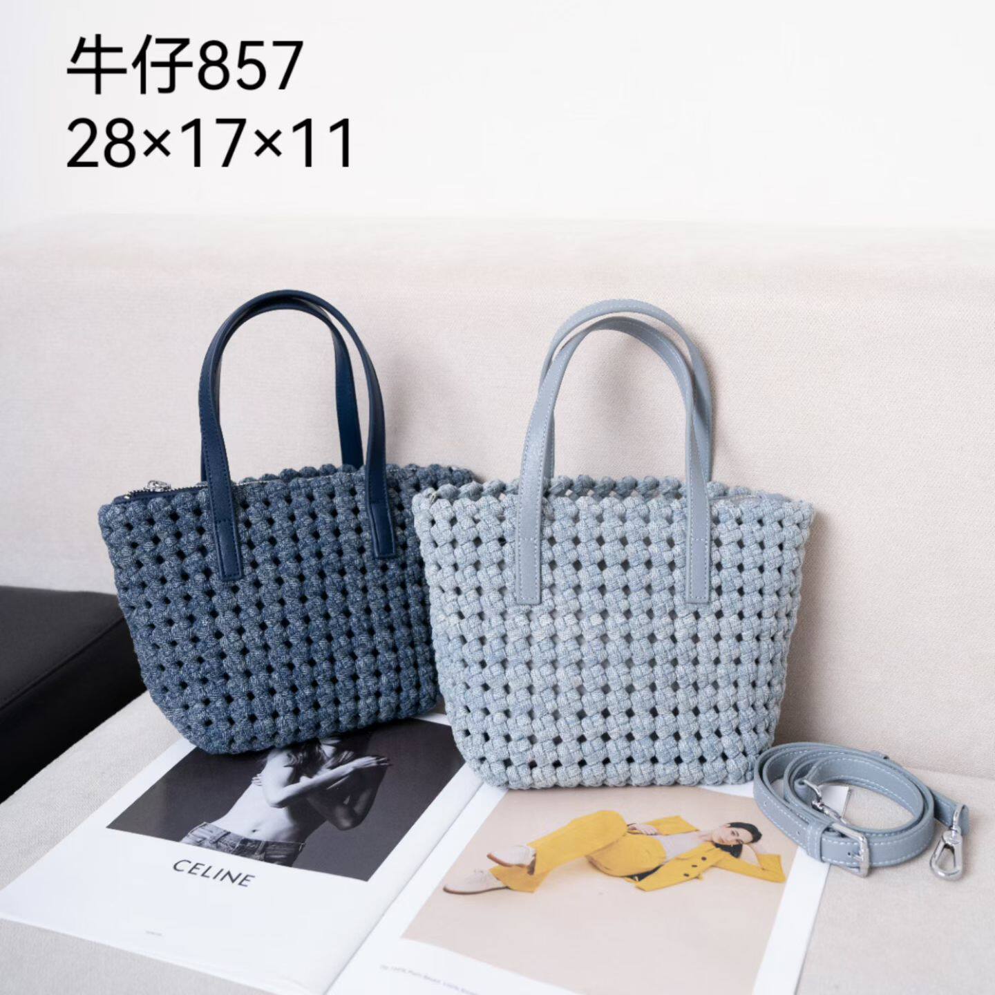 手工编织镂空托特菜篮包女斜挎