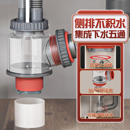 厨房侧排式大流量下水五通