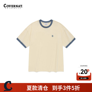 T恤宽松 时尚 covernat韩国潮牌撞色领口链条横幅吊环短袖 男女同款