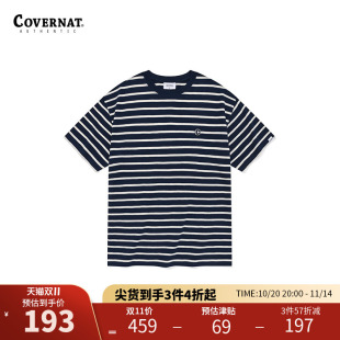 covernat韩国潮牌海军风条纹短袖 情侣T恤春夏宽松百搭 男女同款