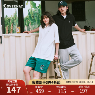 休闲宽松上衣 T恤简约男女情侣装 covernat韩国潮牌翻领短袖 polo衫