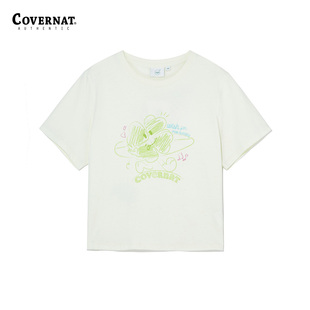 covernat韩国潮牌时尚 女士四叶草 CLOVER心形宽松T恤甜美百搭短袖