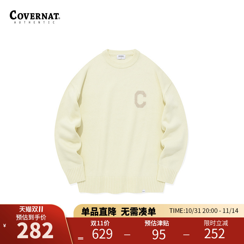 Covernat秋冬水手领针织衫情侣款套头毛衣韩版圆领简约休闲宽松