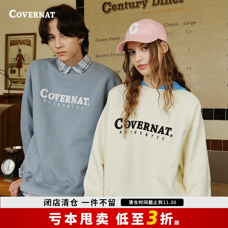covernat韩国潮牌卫衣经典字母男女情侣款刺绣标休闲圆领宽松上衣