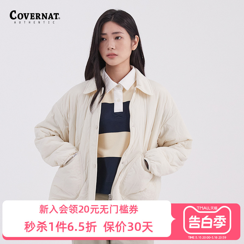 Covernat棉服冬新品夹克外套翻领棉衣绗缝休闲上衣白色CO2204JK73