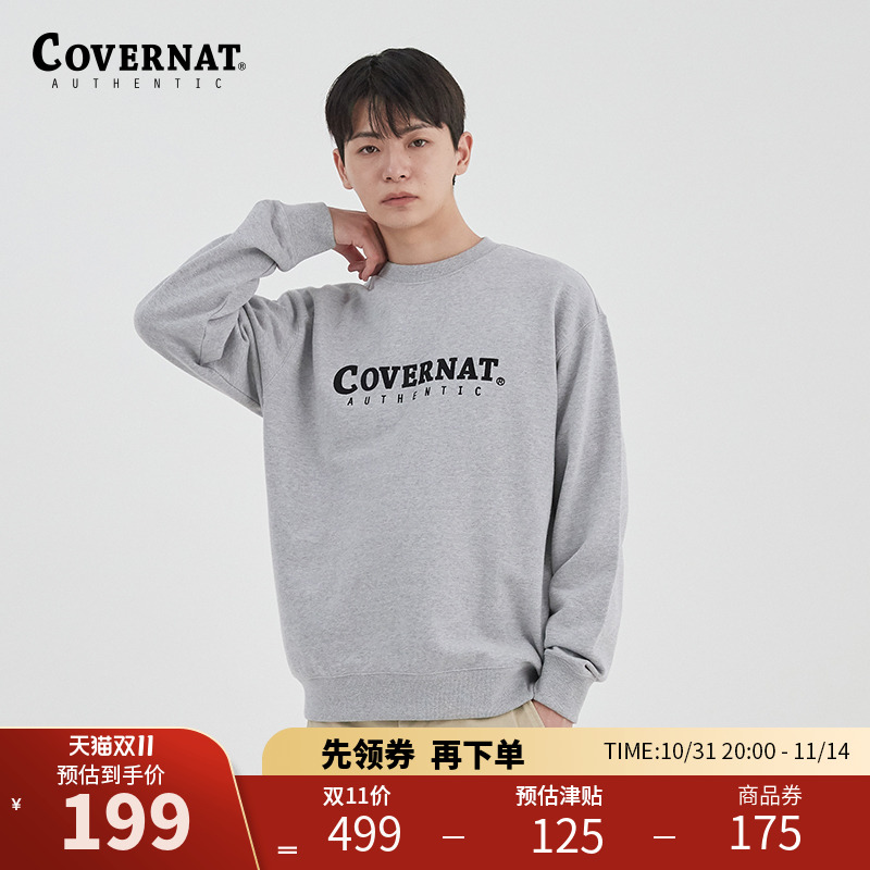 Covernat韩国潮牌套头卫衣字母LOGO刺绣休闲圆领上衣男女情侣同款