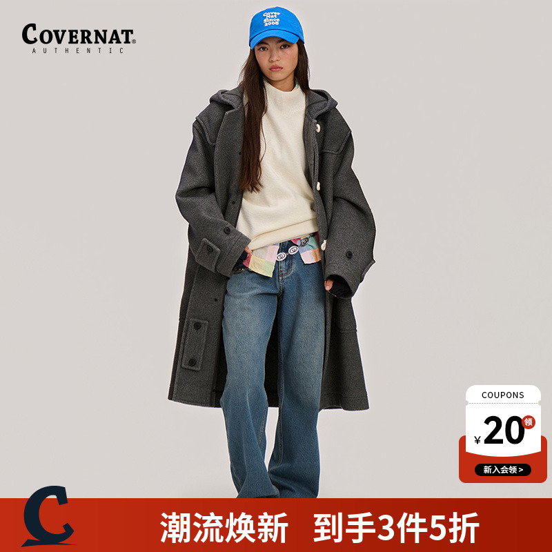 covernat羊毛牛角扣大衣学院风