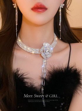 夸张流苏花朵颈链choker项圈女颈带轻奢小众高级感重工项链晚礼服