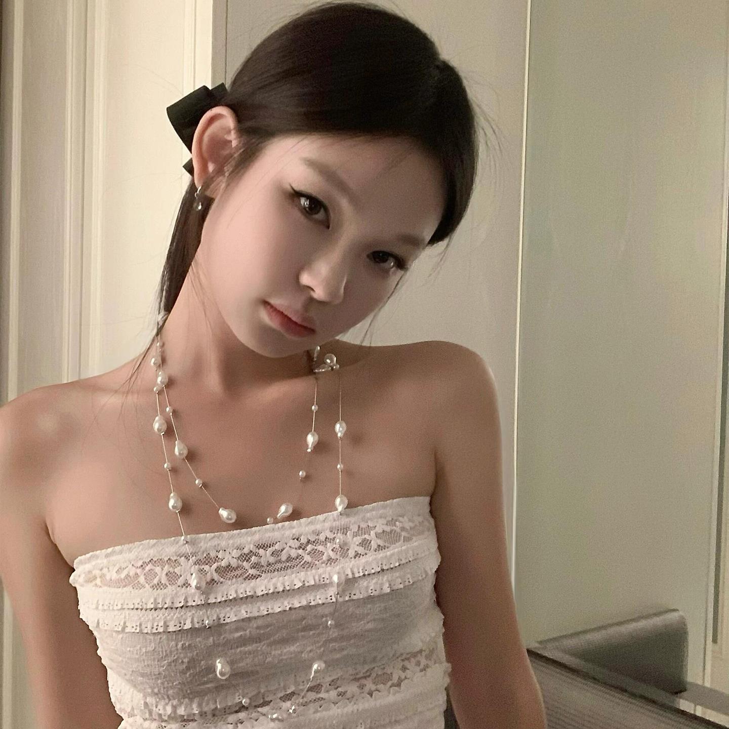 多层珍珠配裙子项链女轻奢小众高级感海边颈链长款叠戴配饰锁骨链