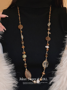 不规则复古长款项链高级感轻奢小众毛衣链美拉德百搭串珠配饰女