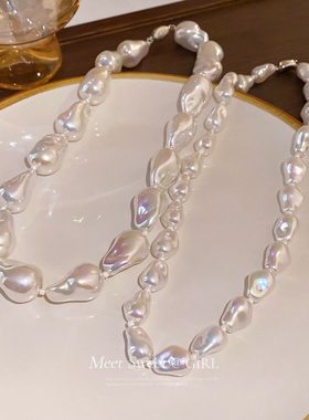 巴洛克异形不规则大珍珠项链夸张颈链轻奢小众毛衣链锁骨链配饰女