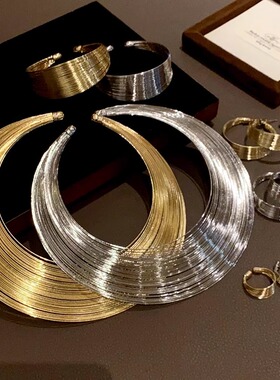 多层金属风项圈开口颈环choker颈链欧美项链轻奢小众高级感饰品女