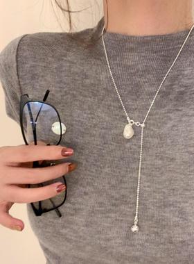 法式不规则巴洛克珍珠抽拉式项链女轻奢小众高级感锁骨链配饰颈链