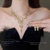 重工金色耳饰项链套装 新娘夸张锁骨颈链高级感 婚纱晚礼服配饰女款