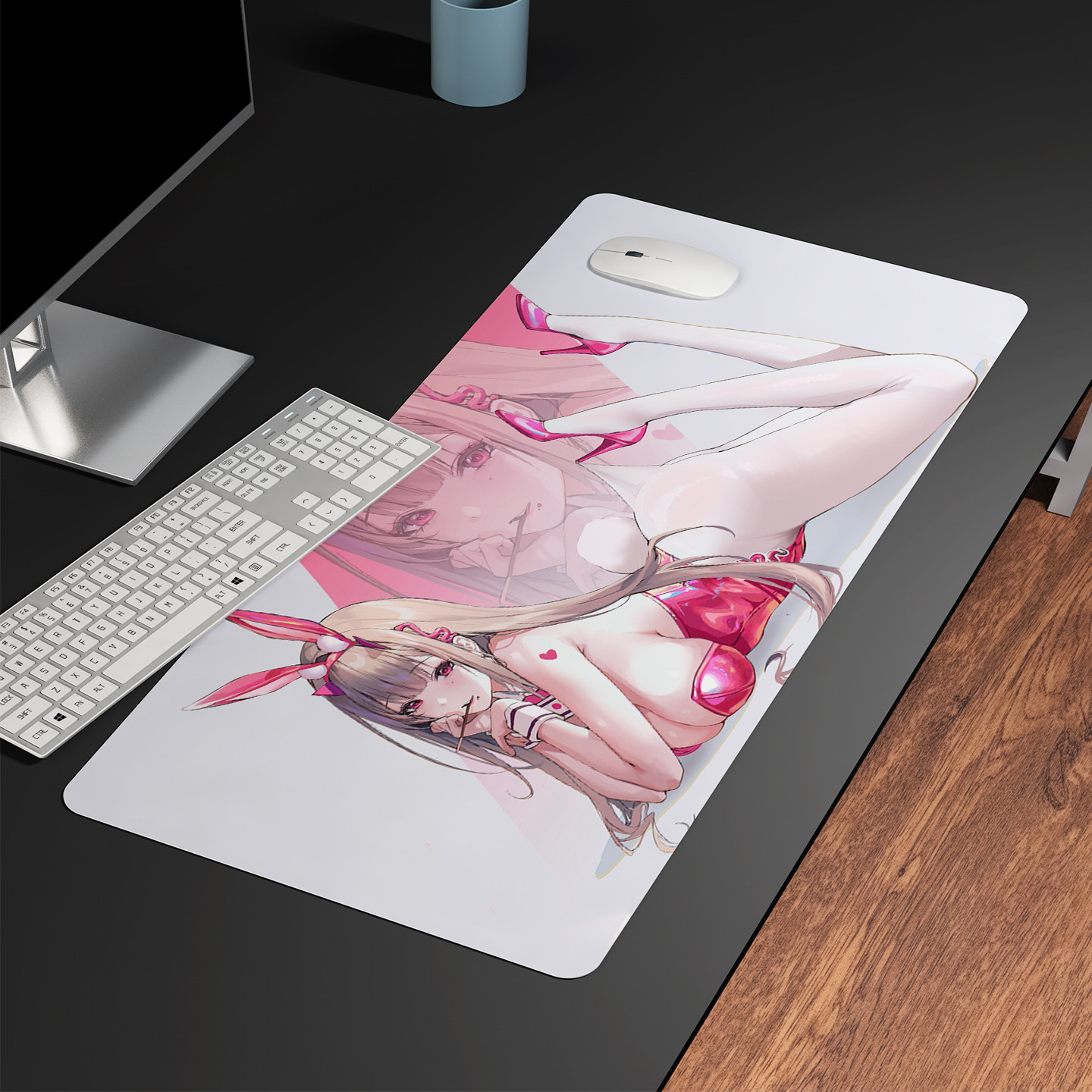 禁欲系二次元黑丝美女鼠标垫超大号键盘定制动漫电竞游戏防滑超大