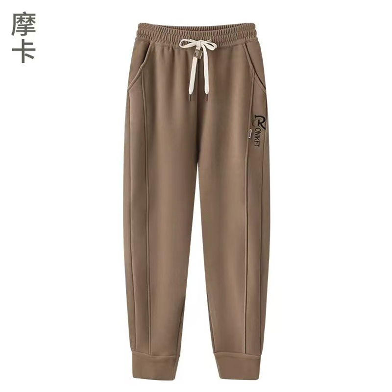 秋冬季加绒卫裤女2025松紧腰宽松保暖束脚裤高腰弹力运动休闲裤