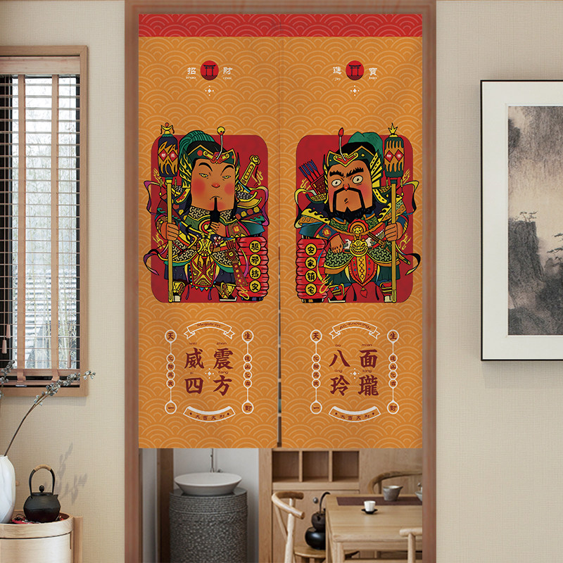 定制中式门帘布艺红色门神卧室卫生间日式家用半帘入户门隔断帘子