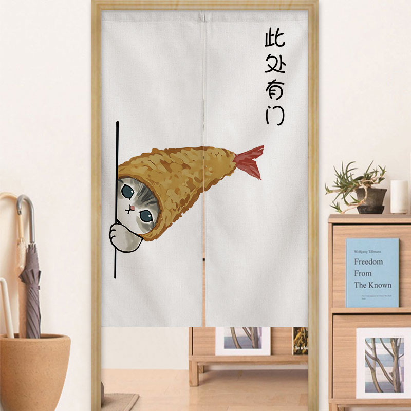 定制文字门帘家用卡通可爱猫厨房半帘小清新布艺卧室卫生间隔断帘