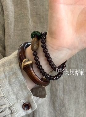 只只青禾【暗香盈袖】原创中式设计酒红石榴石双圈甜酷手串女礼物