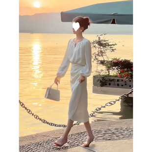 女装2025新款优雅裙子套装两件套立秋穿搭一整套高级灯笼袖上