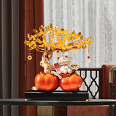 柿柿如意招财猫摆件柜子客厅家居办公室高级感装 饰品新居乔迁必备