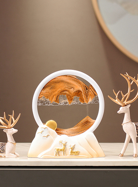 招财鹿流沙画 画摆件家居客厅酒柜装饰品玄关电视柜新房乔迁新居