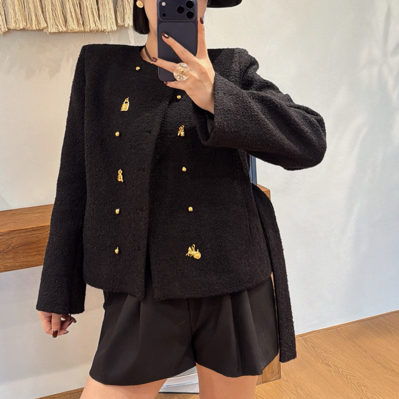 2026新款女装南油早春夏欧美时尚小众羊毛小香黑色长袖外套夹克