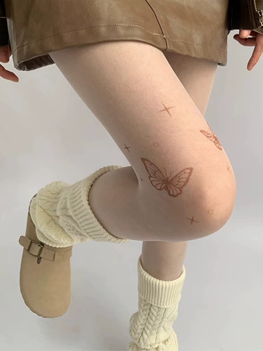 Печать рисунка бабочки чулки самки сексуальные чистый белый шелк тонкий анти -крошечный шелк шелк y2k ноги черный шелковый свет артефакт