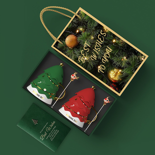 圣诞节礼物情侣水杯创意咖啡陶瓷马克杯女生圣诞杯子带盖套装礼盒