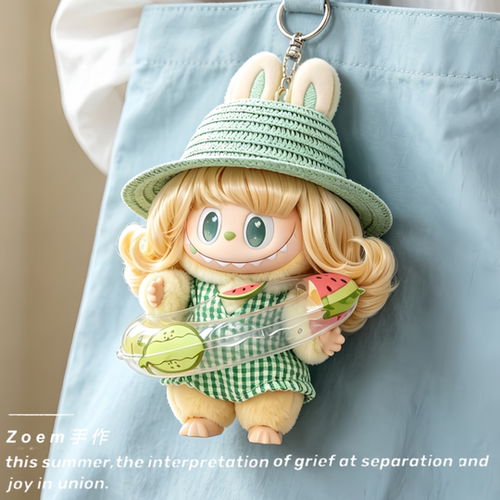 适用于labubu理发店娃衣拉布布衣服浅蓝序曲泳衣套装夏日泳圈娃服