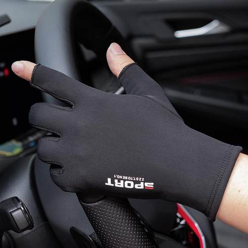 保暖加绒二指防滑手套秋冬季加厚户外卖钓鱼路亚触屏男女黑色弹力