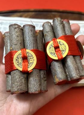 东南桃木枝摆件‘乾道嘉’铜钱野生桃木摆件入户门新家入宅摆件