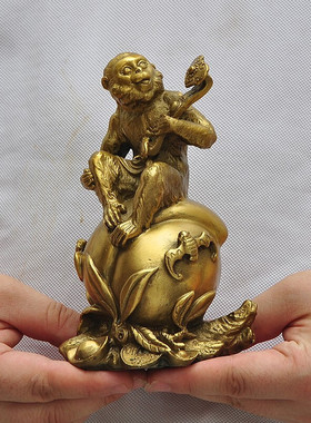 济凯纯黄铜猴子摆件生肖猴家居客厅电视柜装饰品乔迁开业家居摆件