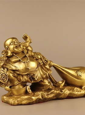 纯黄铜弥勒佛像摆件布袋和尚黄金大肚笑佛大号公司开业送礼