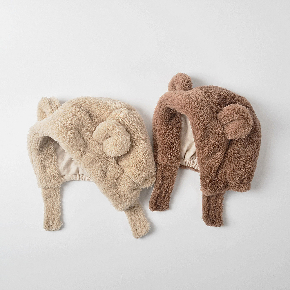 moinmlon韩版冬季加绒儿童保暖护耳帽可爱小熊造型加厚宝宝婴儿