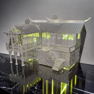 吊脚楼民族古建筑合金模型成人解压立体拼装拼图玩具手工DIY礼物