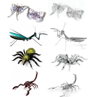 3D彩色金属昆虫蜻蜓蝎子螳螂蝴蝶动物diy拼装 模型创意手工制作礼