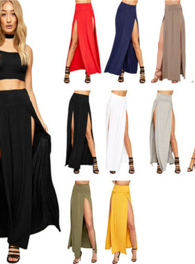 Solid Color Waist Irregular Slit Long Skirt纯色收腰不规则裙
