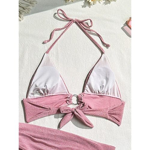 纯色绑带挂脖镂空泳衣Solid color hanging neck hollow swimsuit
